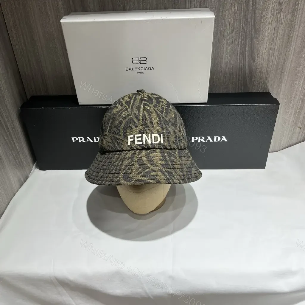 View 8 of Brown & Beige Monogram Bucket Hat – Fendi-Style Logo Crown Front