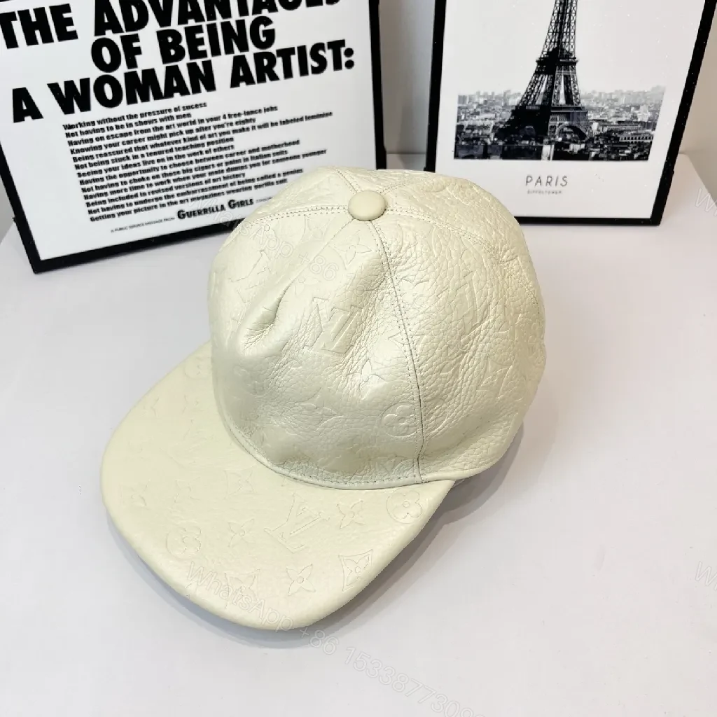White Embossed Cap with Subtle Monogram Texture (Casual Luxury) — view 1