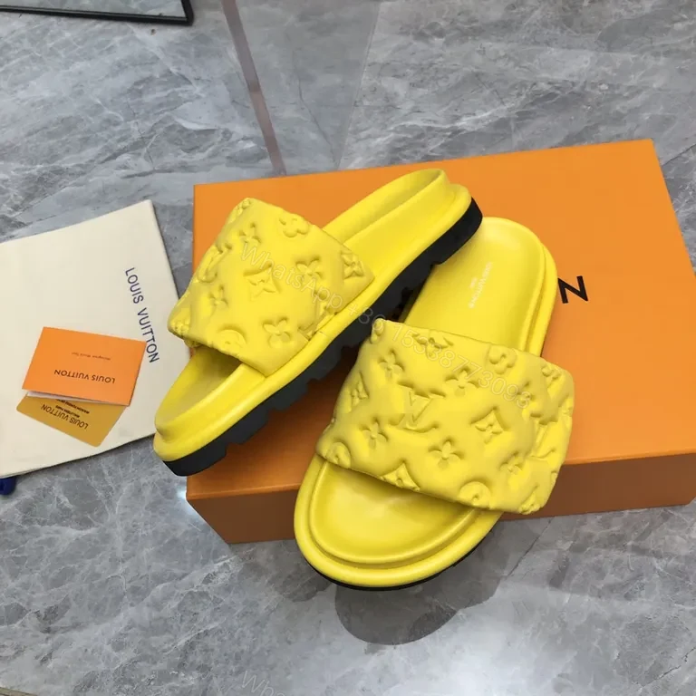 View 7 of Neon LV-Inspired Slides: Luxe Monogram Comfort Sandals