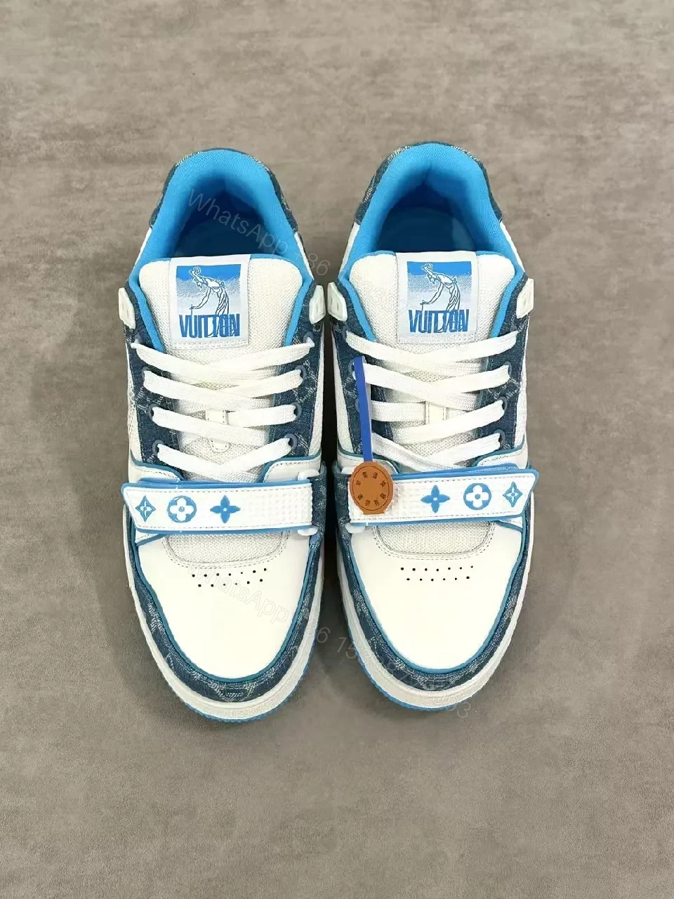 View 4 of Colorful Camouflage-Blue LV-Inspired High-Top Sneakers