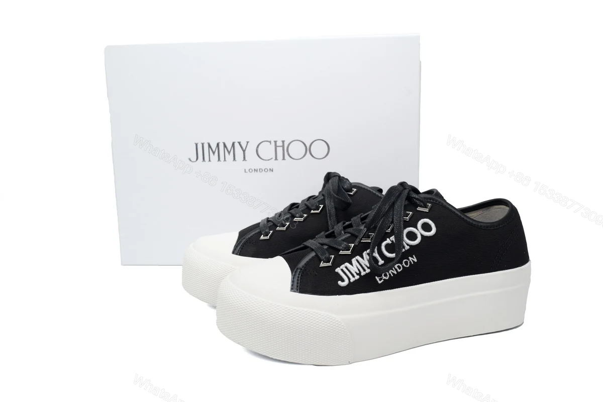 Women's Jimmy Choo Palma Maxi Black and Latte Canvas Platform Trainers — view 2