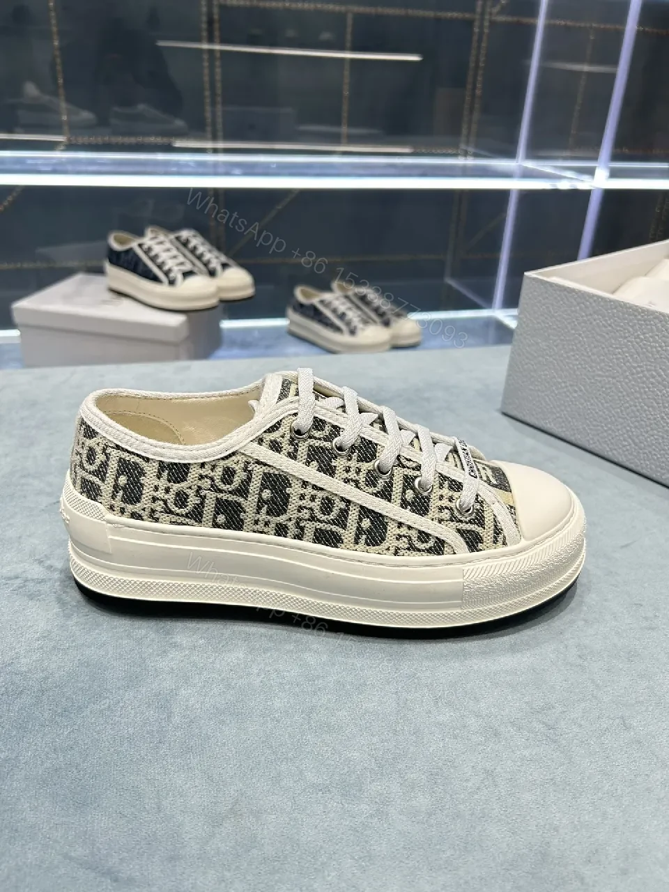 View 2 of Monochrome Textured Low-Top Sneakers with Luxe Monogram Texture