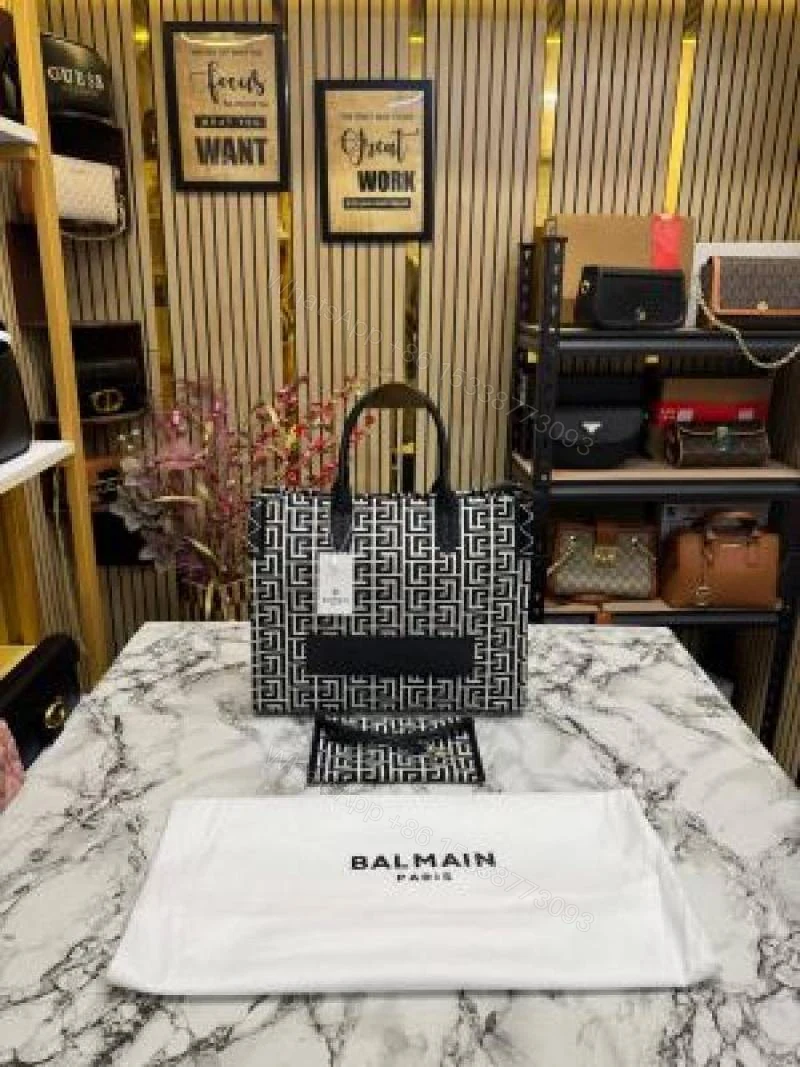 First Copy Balmain Paris Monogram Structured Tote Bag With Black Handles And Premium Finish — view 1