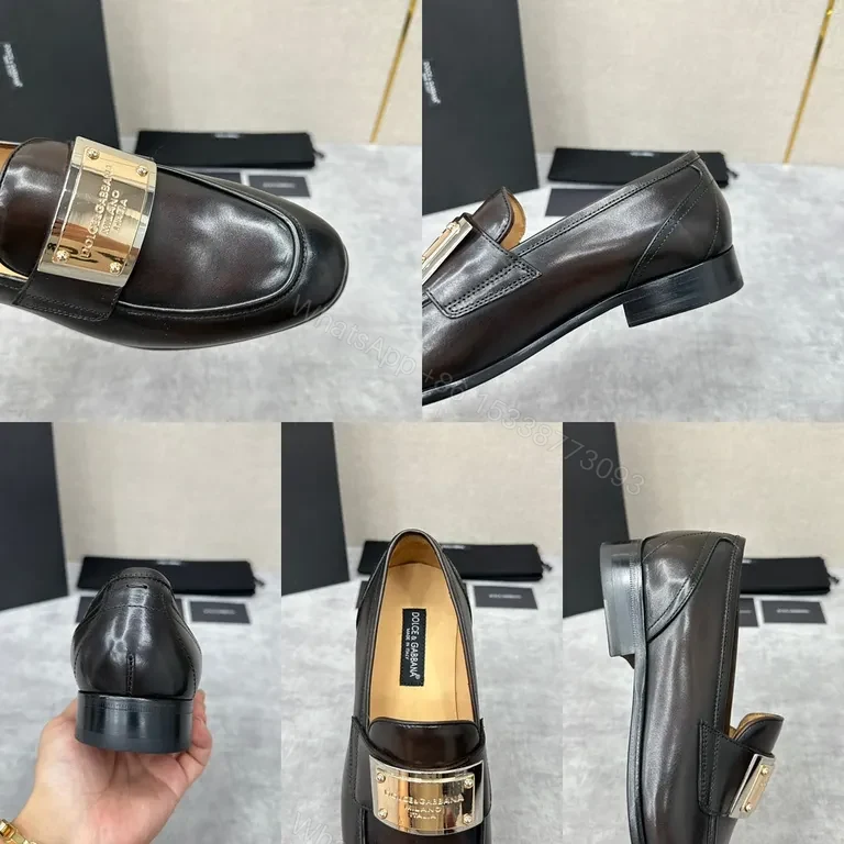 View 6 of Polished Black Leather Loafers with Metallic Band - Classic Luxury Shoes
