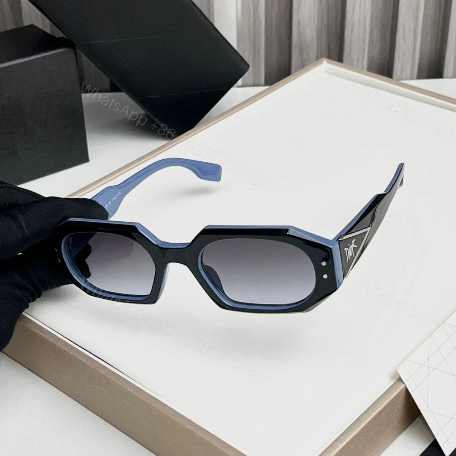 View 2 of Dior Rectangular Sunglass Black-Blue Frame