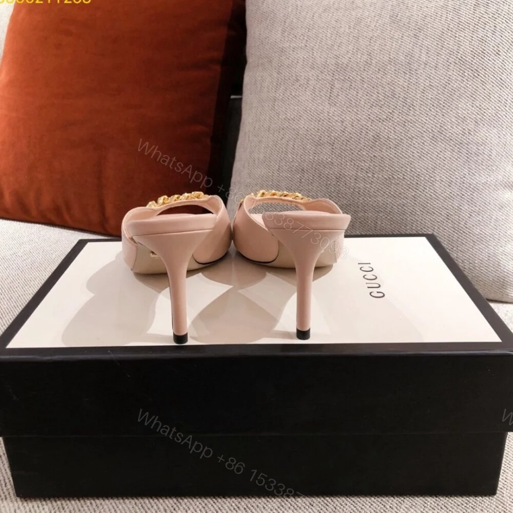 View 6 of Gucci Sylvie Chain Mule Sandals Pink