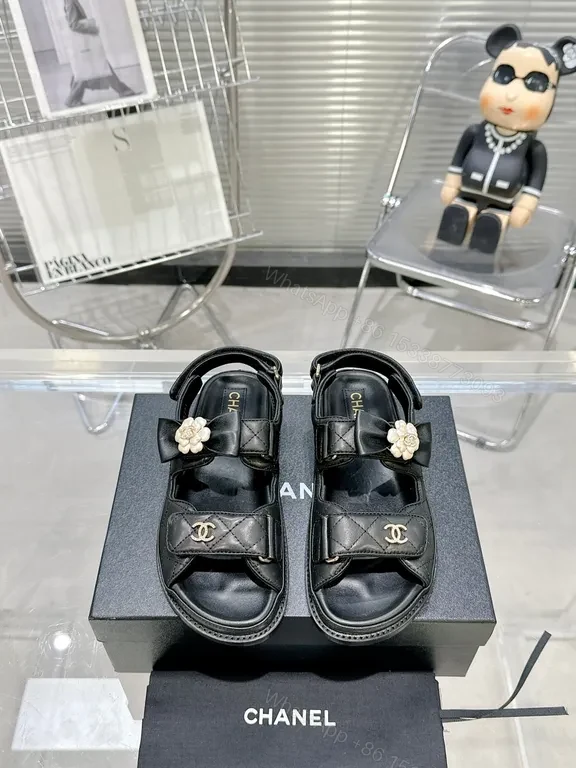 View 2 of Black Leather Quilted Sandals â€“ Chanel-Inspired Luxury Comfort