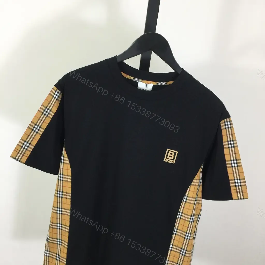 View 3 of Bold Contrast Plaid Panels Tee | Cotton Knit Modern Minimalist Essentials