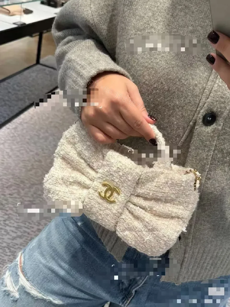 View 3 of Cream Bouclé Mini Bag: Luxe Texture, Modern Versatility