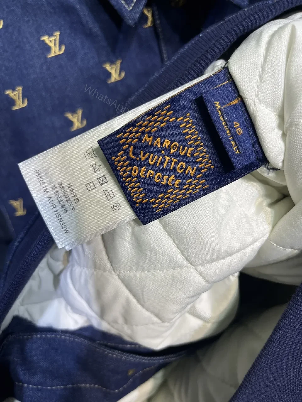 View 4 of Denim-Accent Zip-Front Jacket with Monogram Motif, Modern Texture
