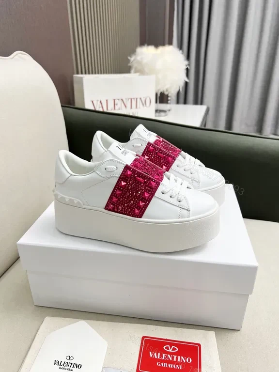 View 6 of Bold White Leather Sneaker Pink Strap Luxe Comfort Sneakers