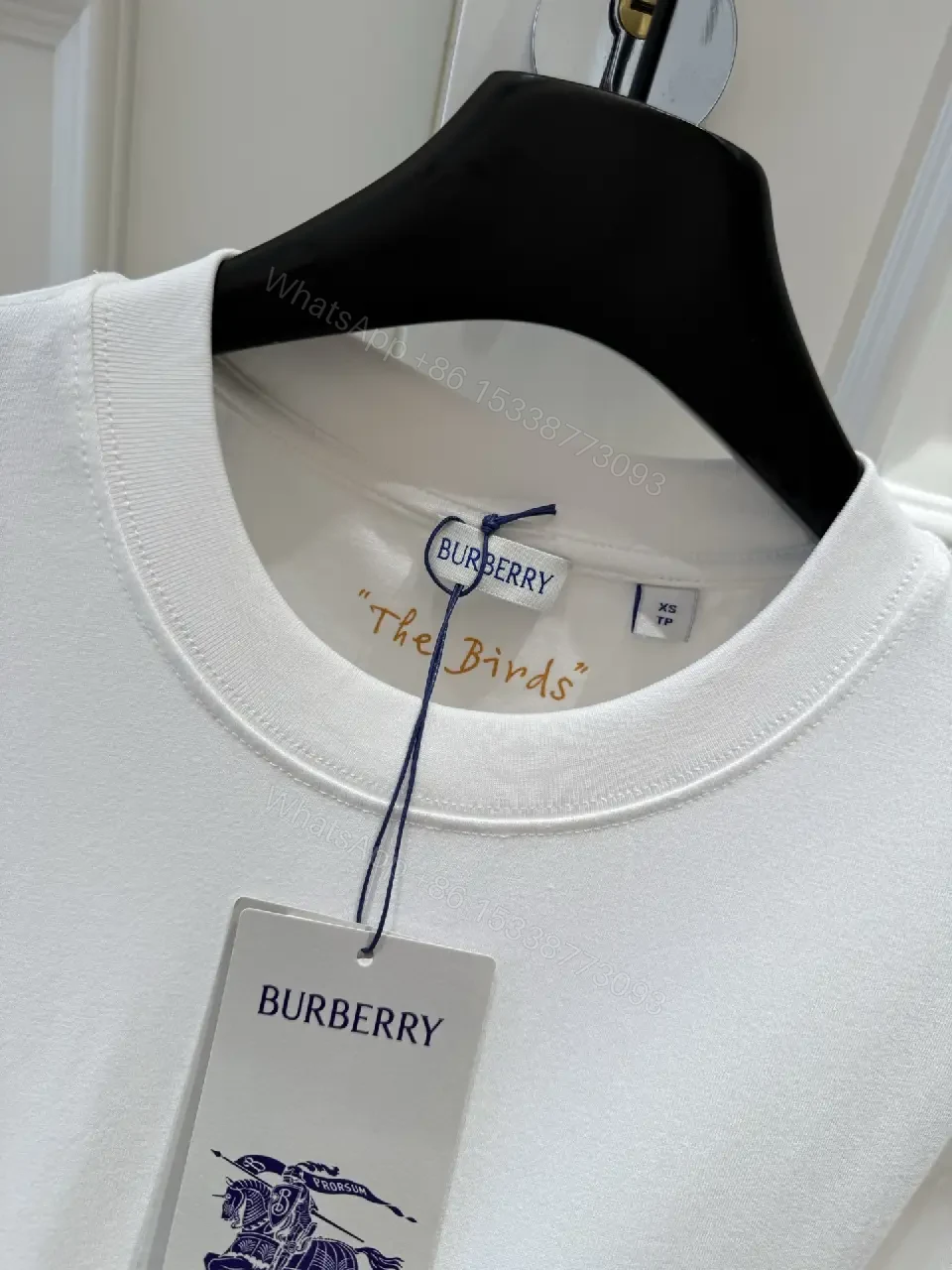 View 2 of White Cotton Oversized T-Shirt with Burberry Graphic Front