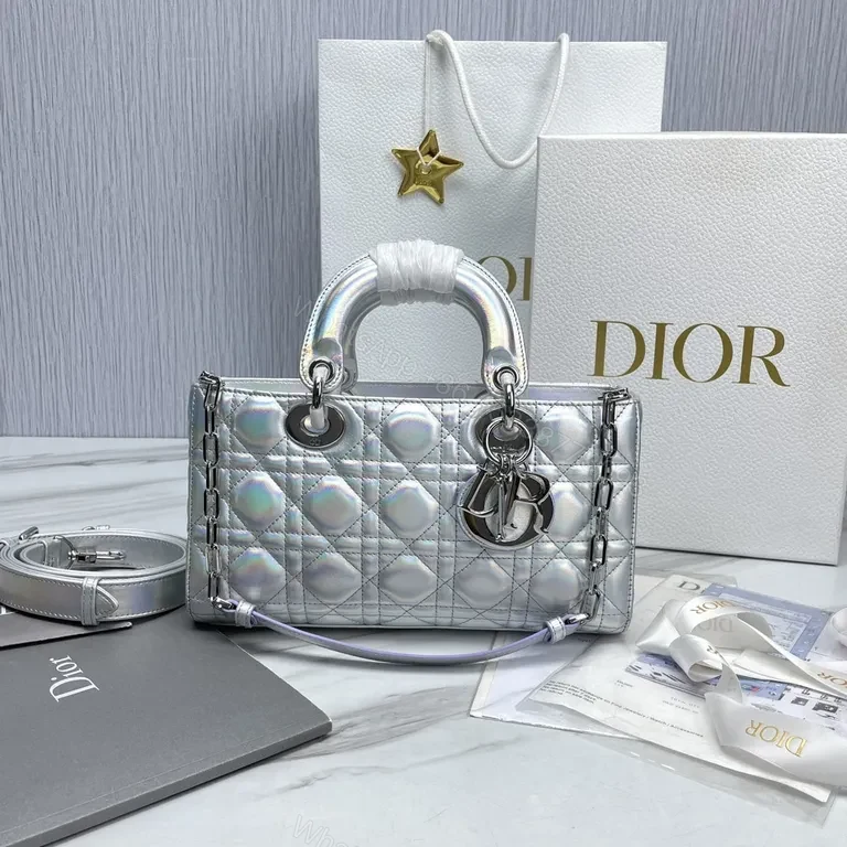 Iridescent Quilted Dior-Inspired Bag: Silver Shine Luxury Tote — view 1