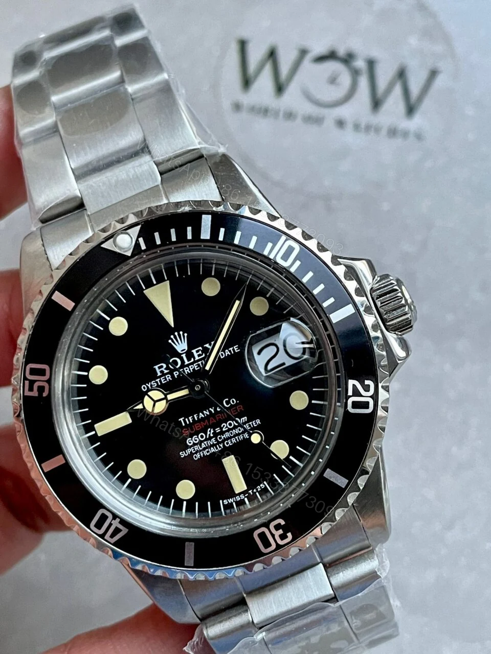 View 3 of VINTAGE Rolex Submariner Date Tiffany & Co 16610A30B9315 Black dial with SS bracelet