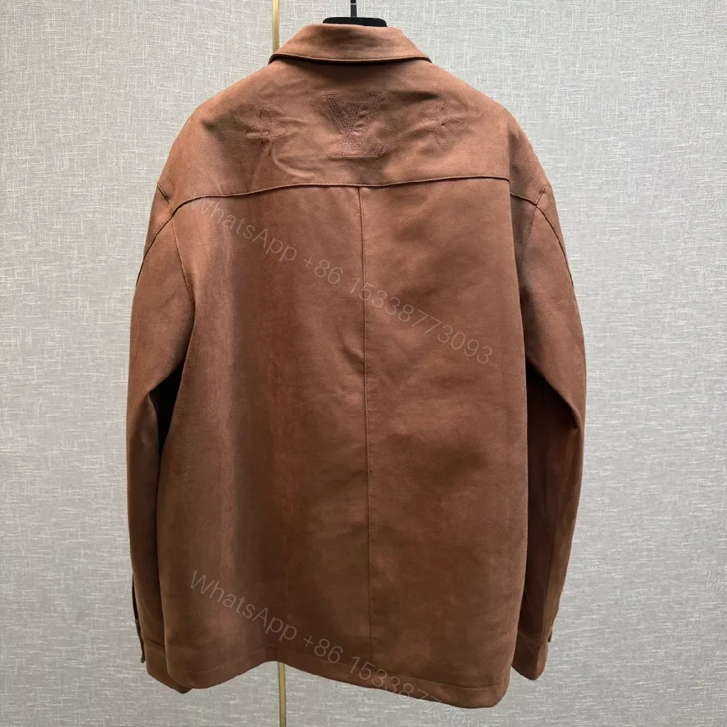 View 6 of Brown Monogram-Texture Canvas Jacket with Embossed Pattern