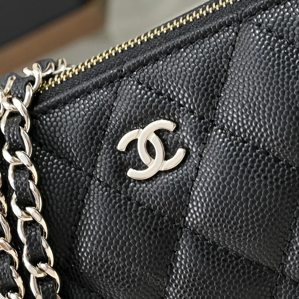 View 3 of Black Quilted Crossbody with Chain, Luxury Compact Bag