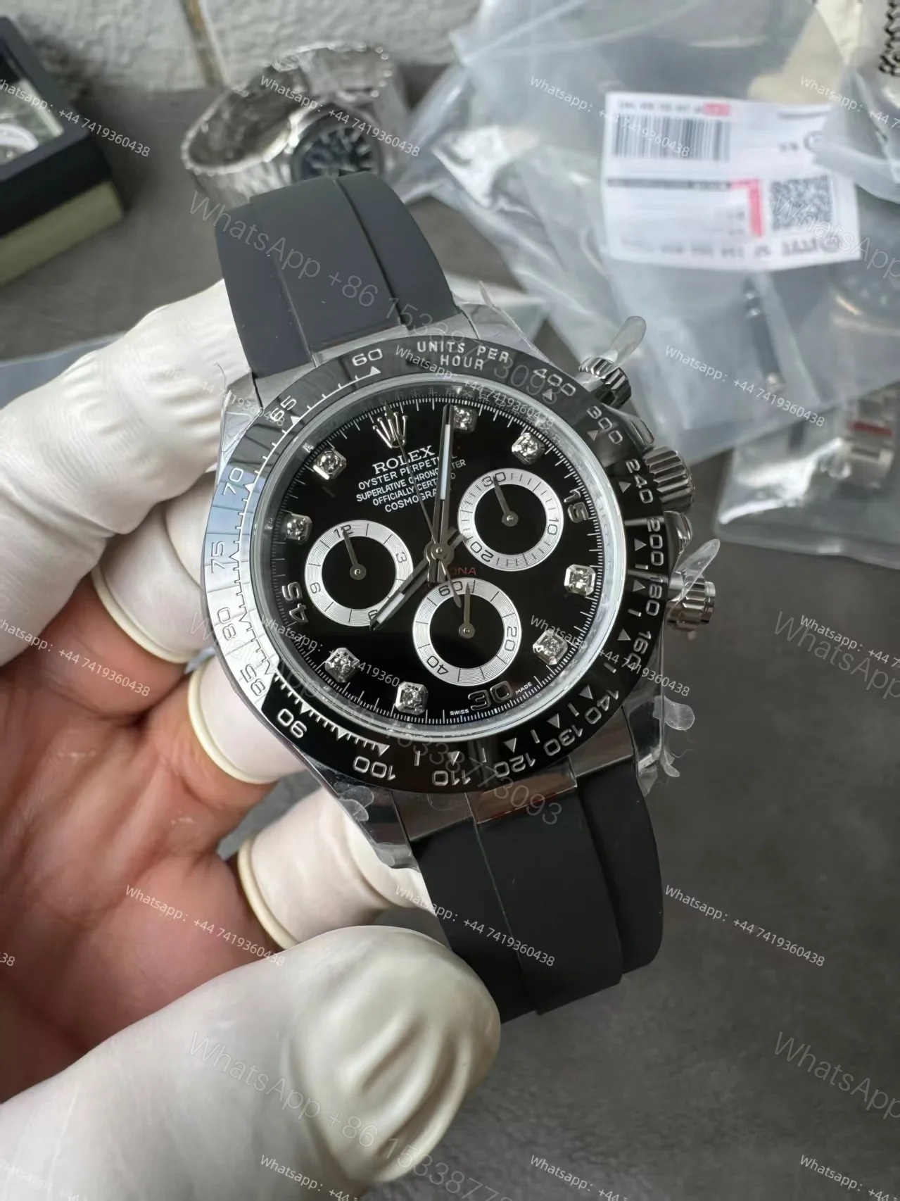View 4 of Rolex Daytona Replica Watch – M116519LN-0025 Black Diamond Dial 1:1 Super Clone 4130