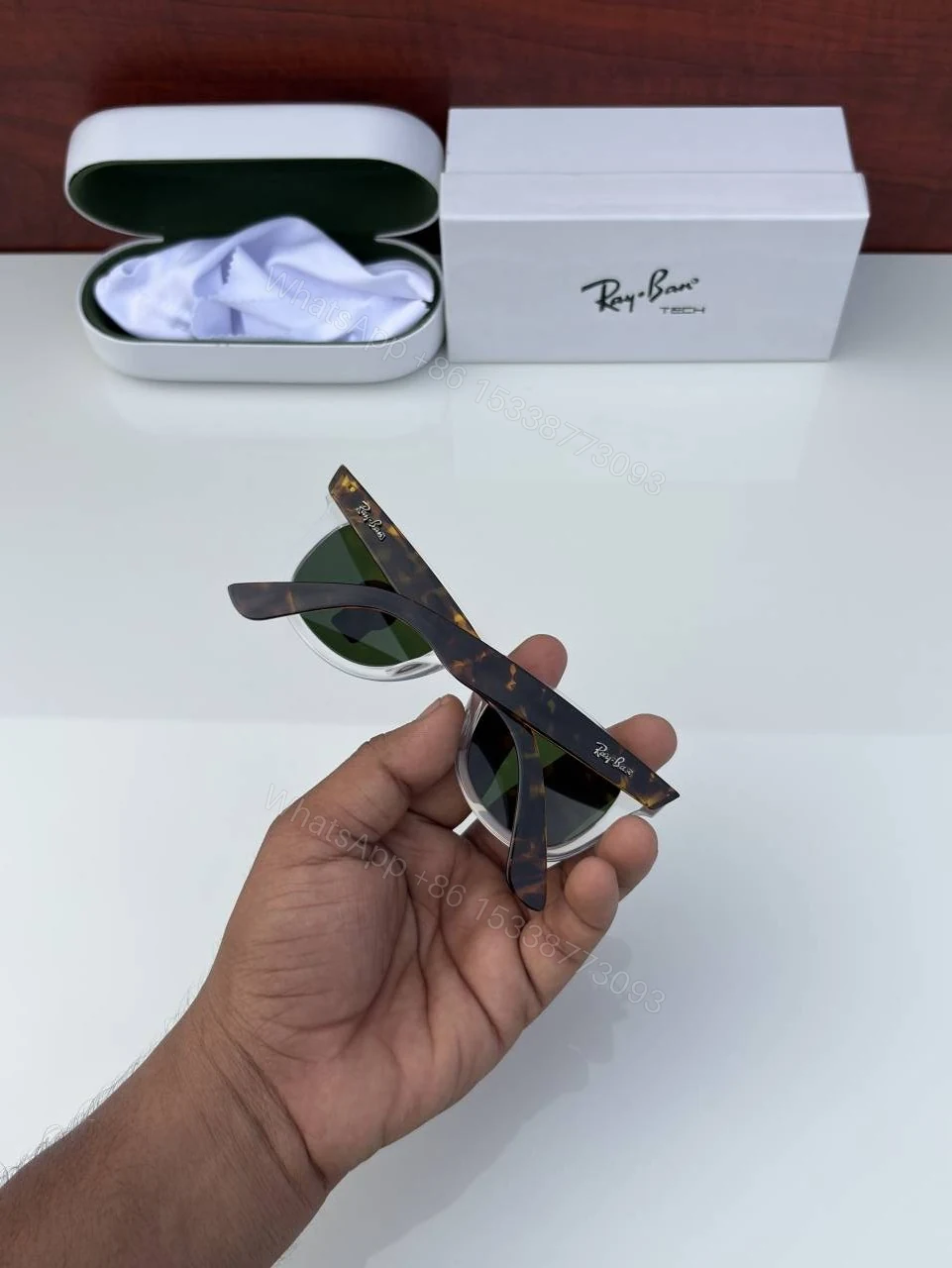 View 3 of First Copy Ray Ban 2140 Wayfarer Slant Transparent Green Men’s Sunglasses