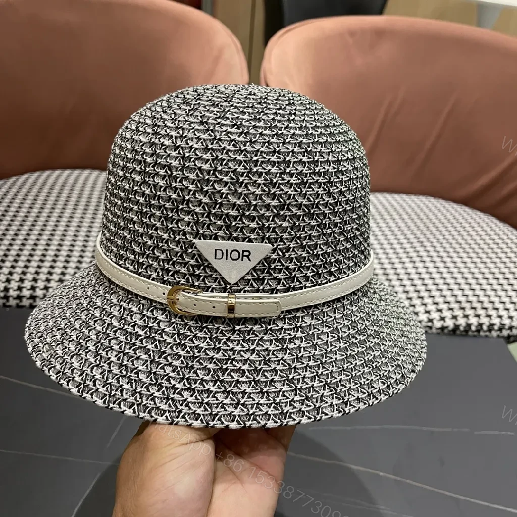 View 7 of Black Straw Hat with Dior Band, Structured Fedora Style, Signed Band