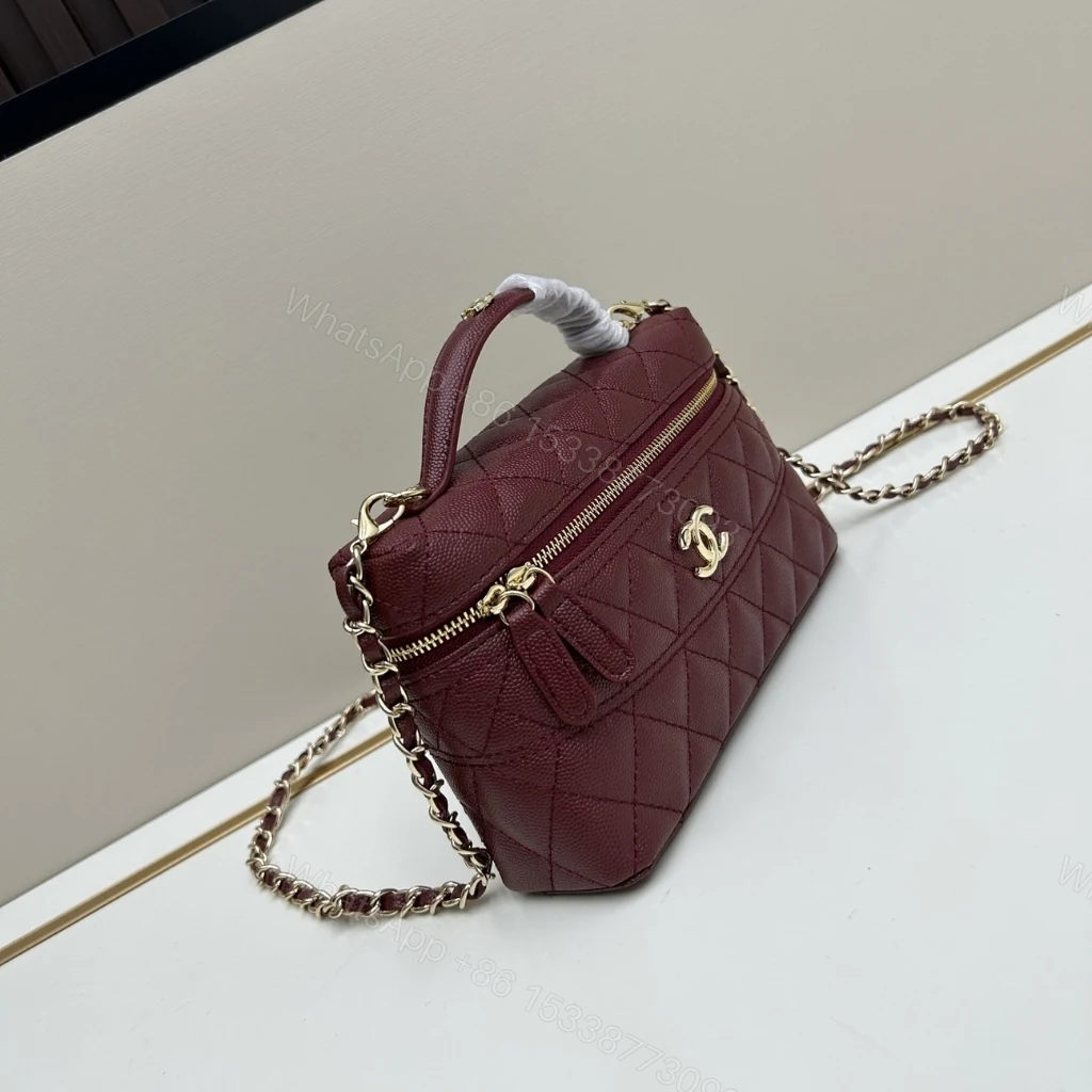 View 3 of Chanel Classic Vanity With Chain Gold Tone Dark Red 19cm
