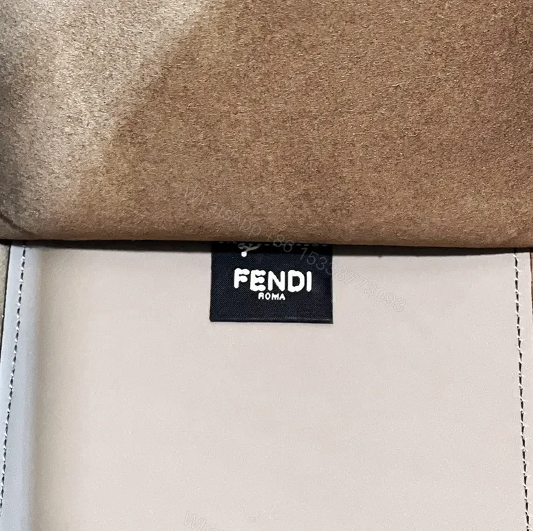View 9 of Taupe Structured Tote with Fendi Flair â€” Crystal Logo Carryall