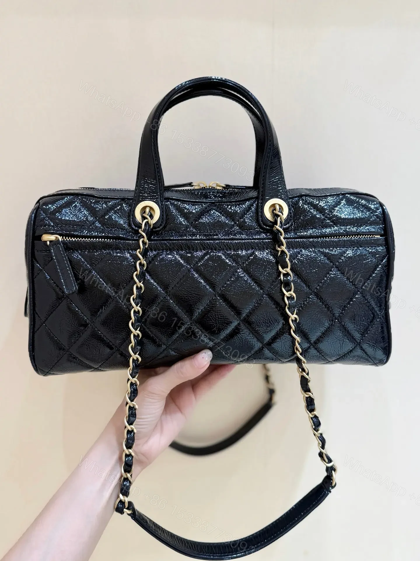 View 2 of Chanel 25K Bowling Bag in Black Caviar Leather Gold Hardware