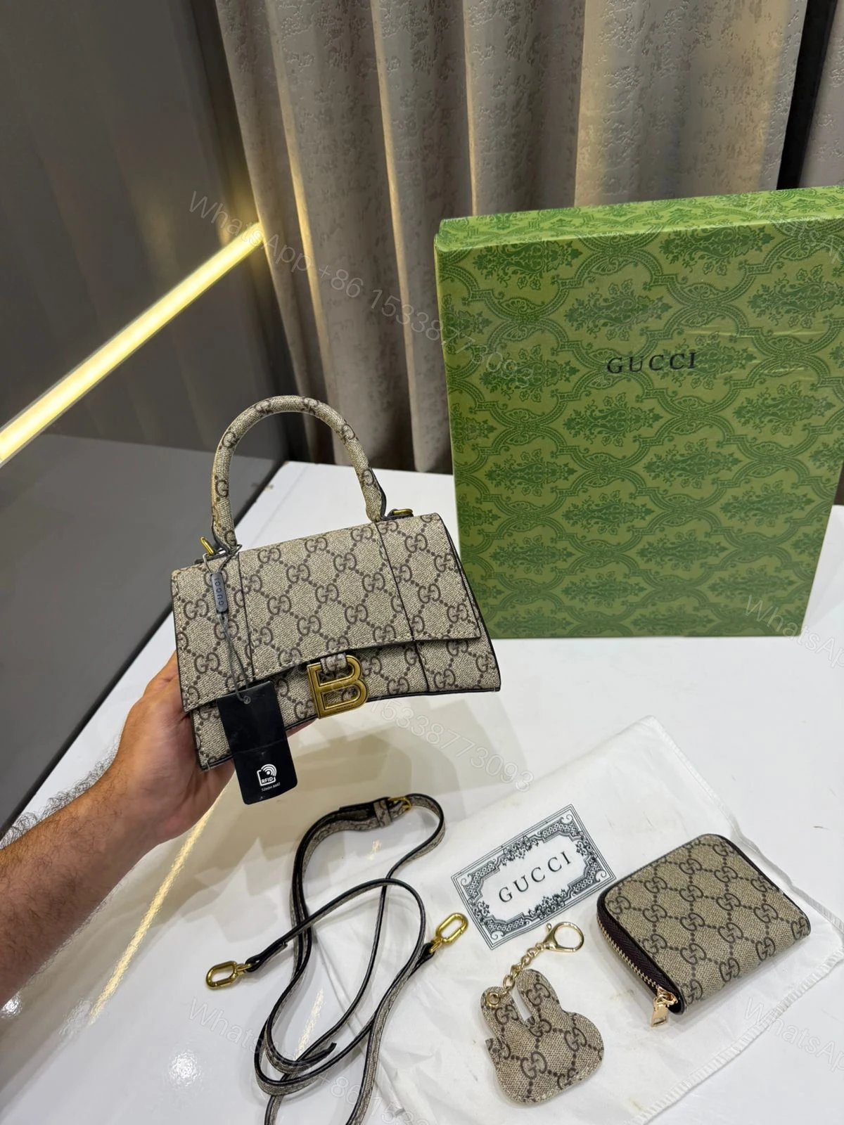 View 2 of FIRST COPY GUCCI BALENCIAGA MONOGRAM 3 PIECE GIFT SET COMBO