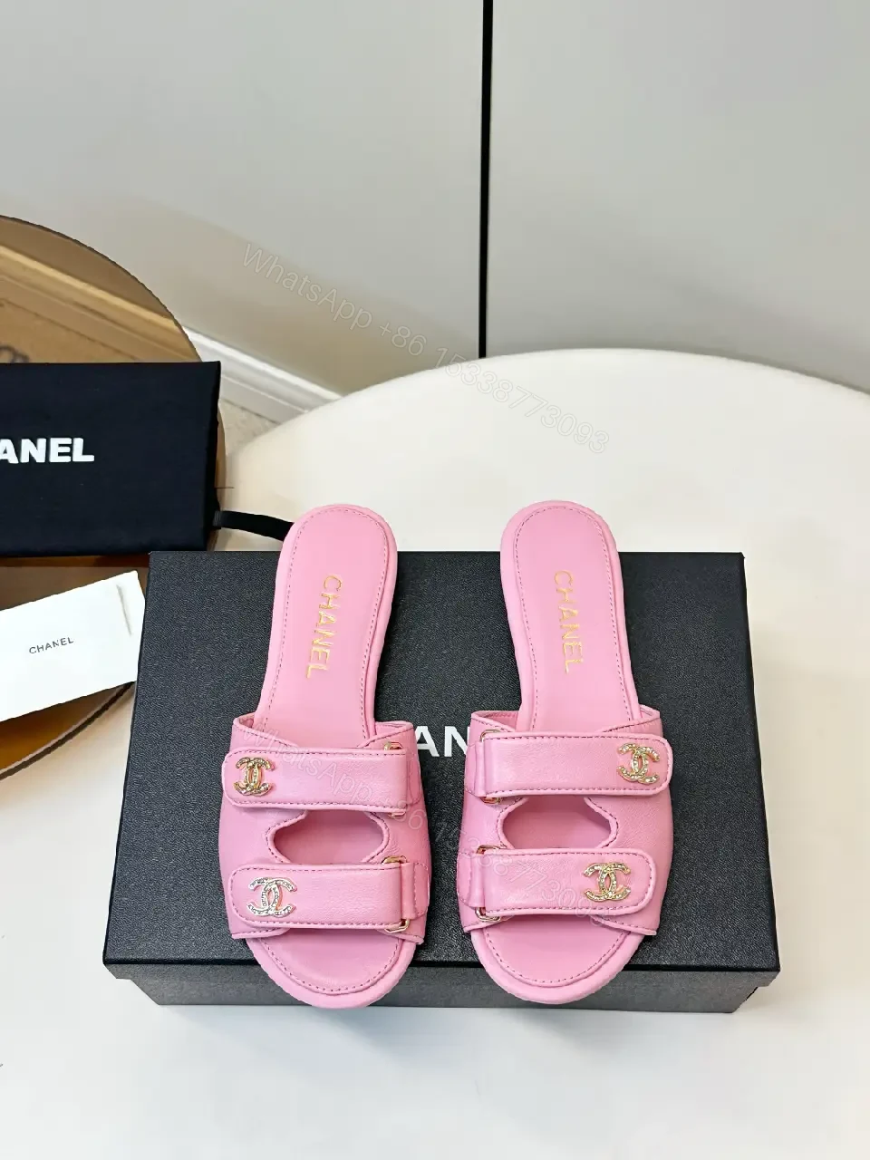 View 3 of Pink Leather Slides + Gold Hardware + Luxe-Chic + All-Day Comfort + Slides