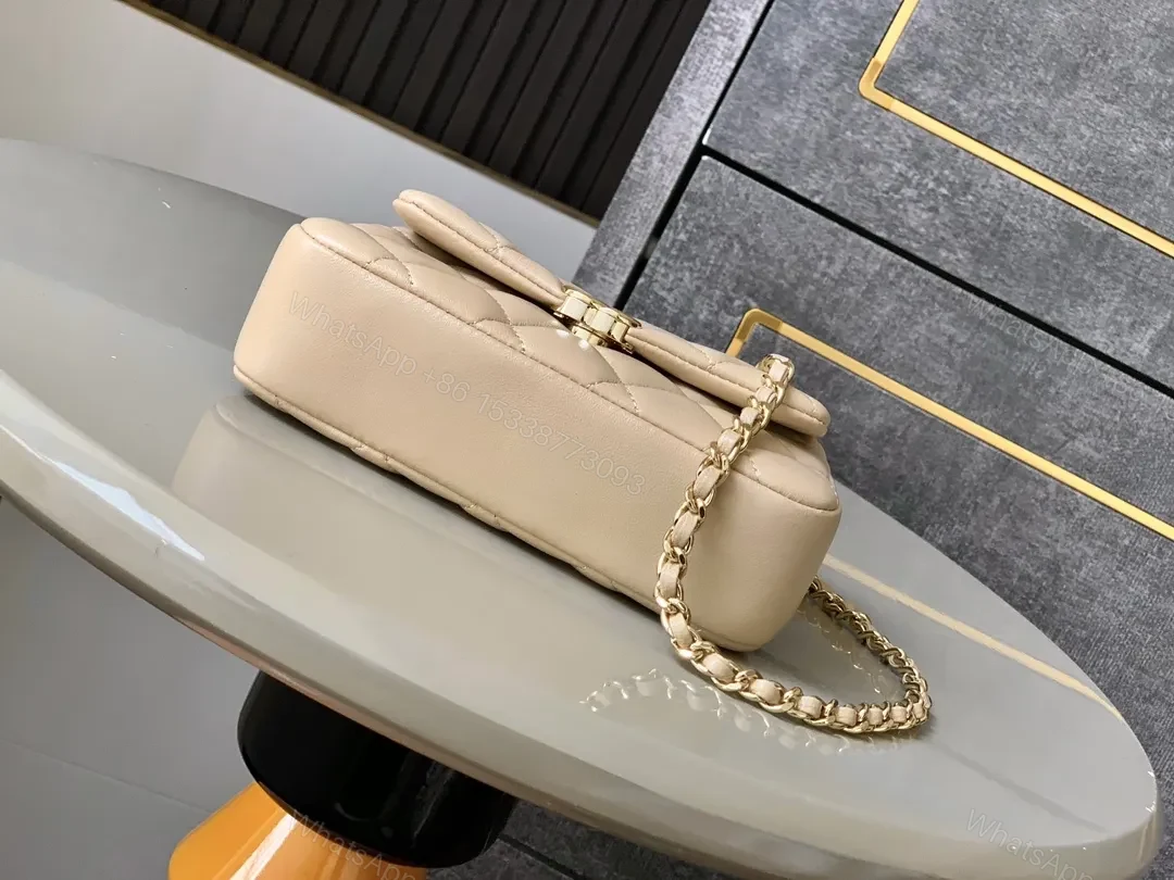 View 6 of Quilted Mini Flap Bag: Neutral Leather, Gold Hardware, Classic Chic