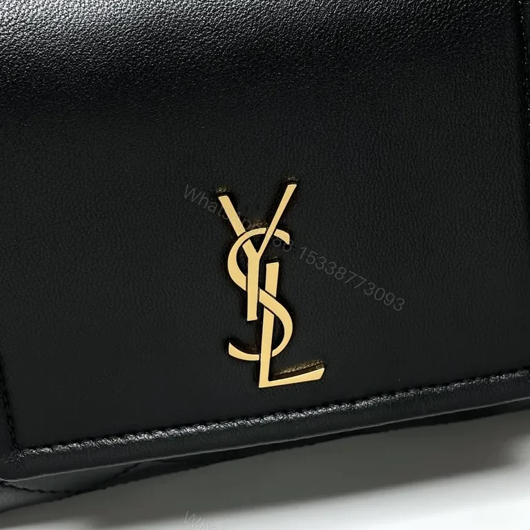 View 3 of Chic Quilted Black Crossbody with Gold YSL Logo