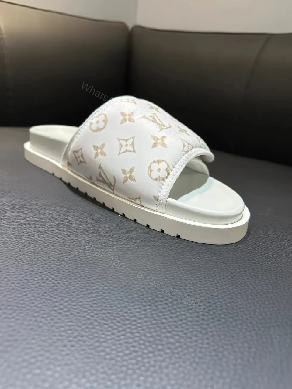 View 3 of White + Monogram + Slides + All-Day Comfort + Slide