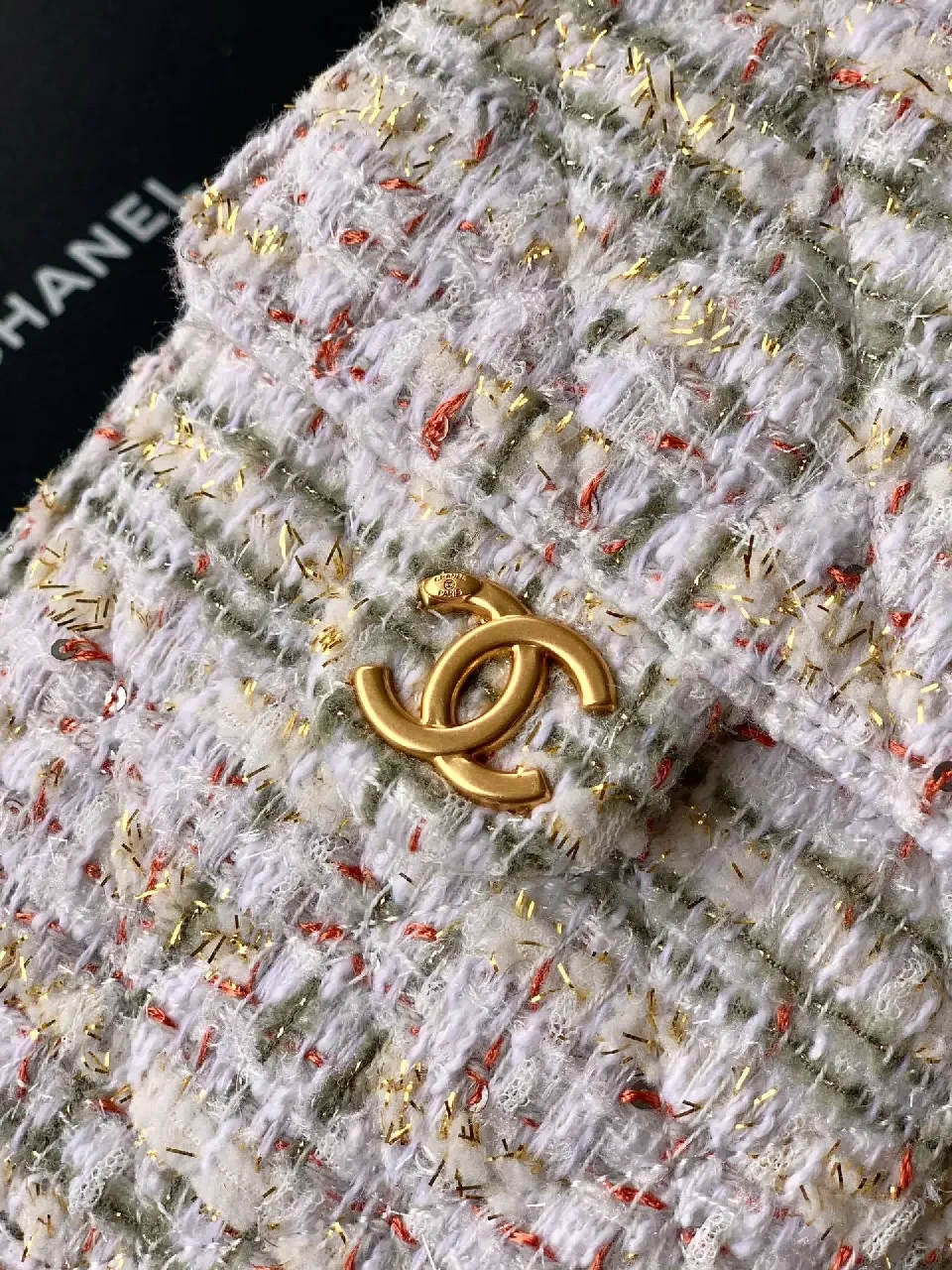 View 2 of Chanel-Inspired Tweed Handbag with Gold Hardware