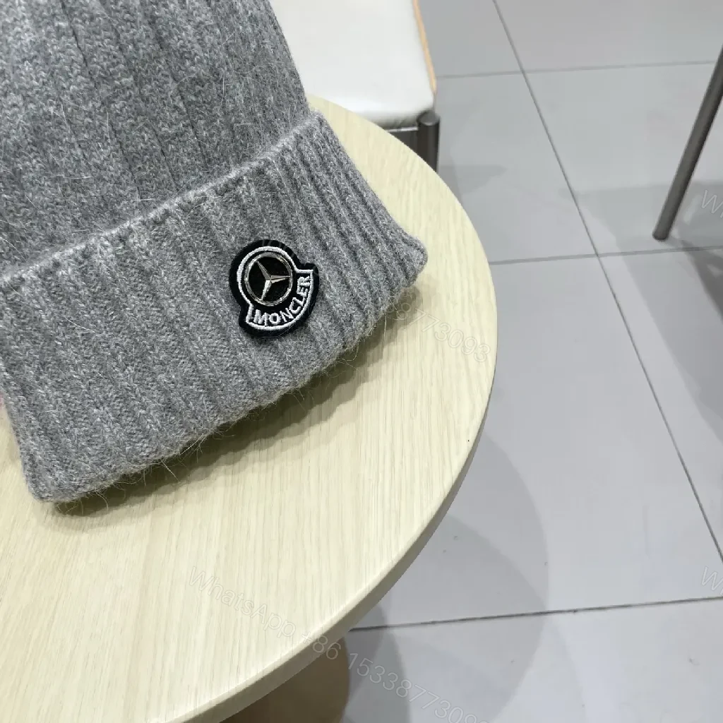 View 6 of Grey Knit Beanie - Premium Ribbed Style, Moncler Badge Feature
