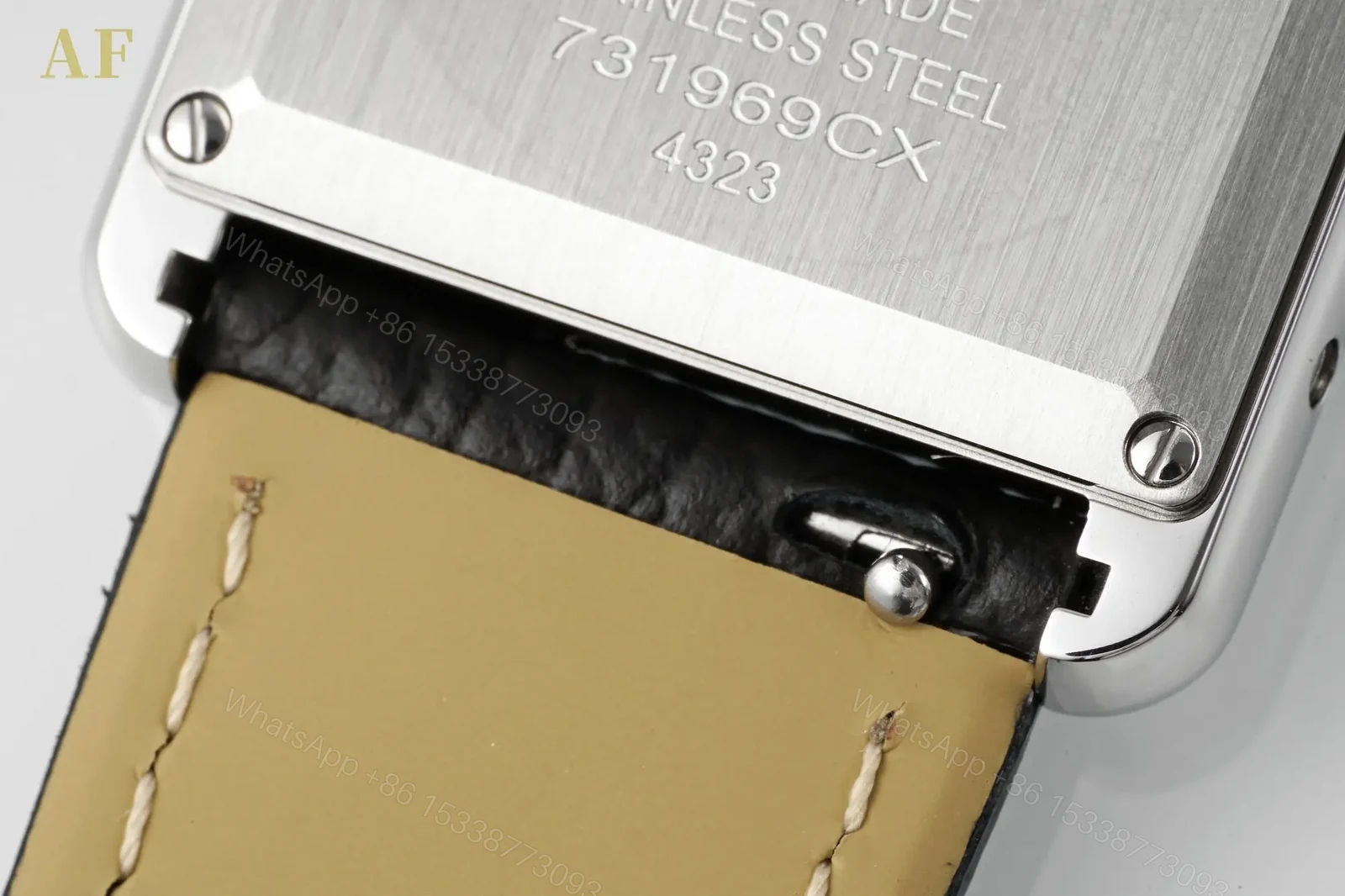 View 2 of BV Factory Cartier Tank Solo Quartz Watch – Silver Case, Black Leather Strap, White Dial, Blue Hands