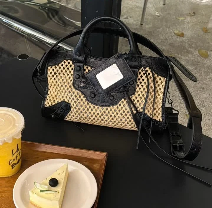 View 4 of Balenciaga Replica Le City Small Raffia Shoulder Bag 26424