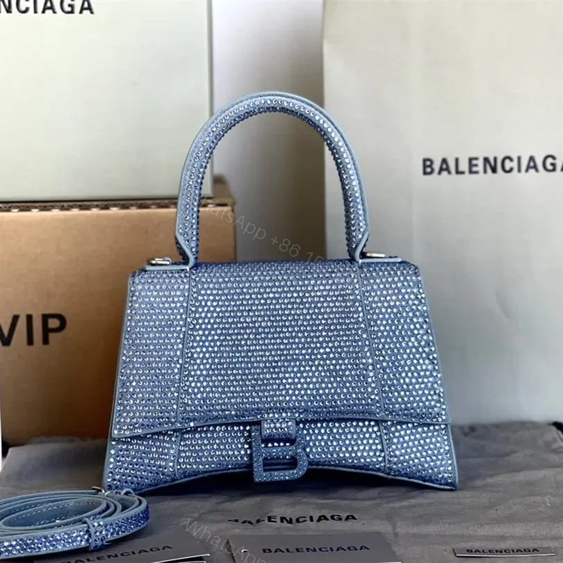 高仿Balenciaga*Hourglass系列沙漏包滿鑽藍色S — view 1