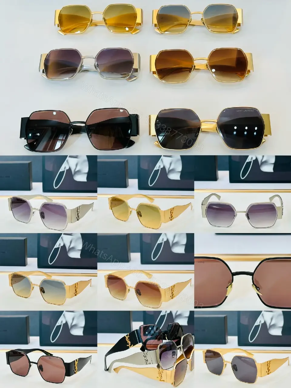 View 8 of Gold-Tone Metal Sunglasses: Bold Luxe Square Frames