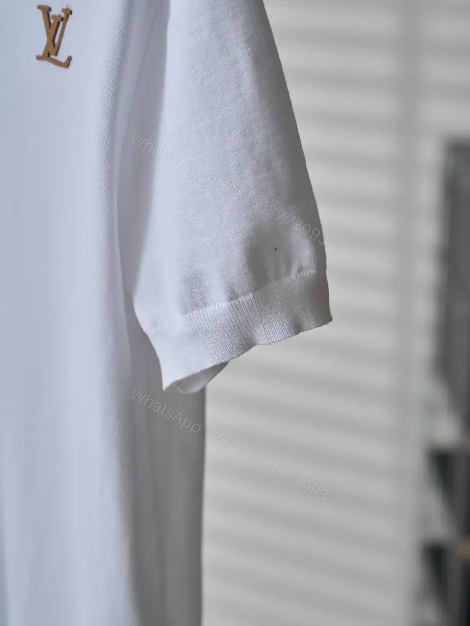 View 10 of White Cotton Polo with Monogram Logo Embroidery