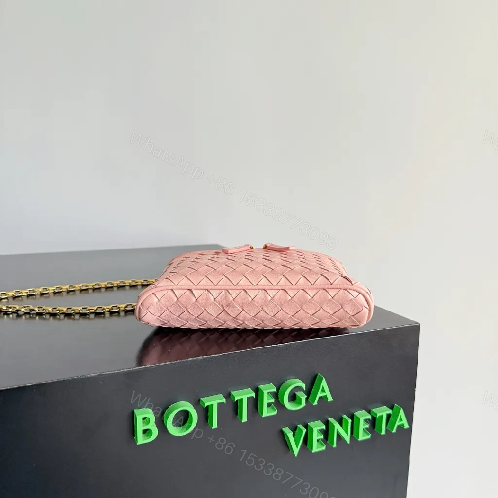 View 4 of Soft Pink Woven Crossbody: Mini Luxe, Gold Hardware Set