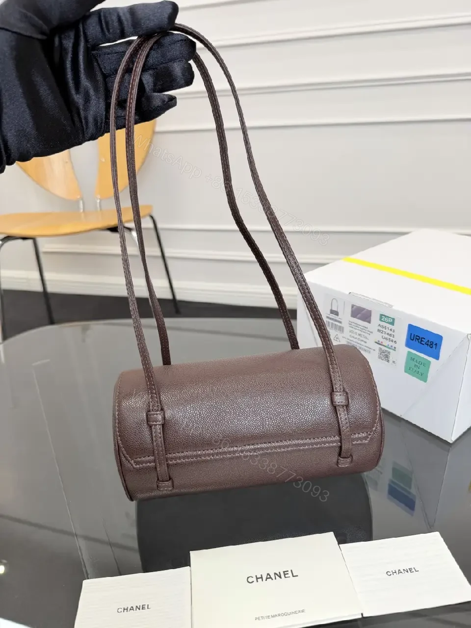 View 3 of Chic Pebbled Mini Bag: Structured, Gold Hardware, Hand-Stitched Luxury