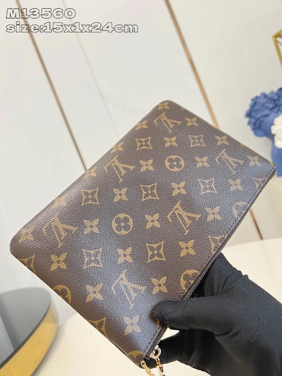 View 2 of Chocolate + Coated Canvas + Clutch / Chain + Monogram Accent + Clutch