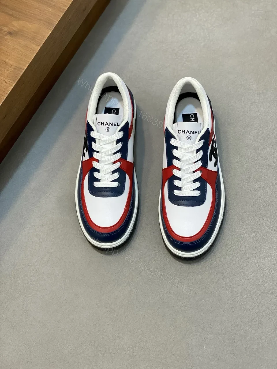 View 6 of Bold Color-Blocked Leather Sneakers with Logo Detail