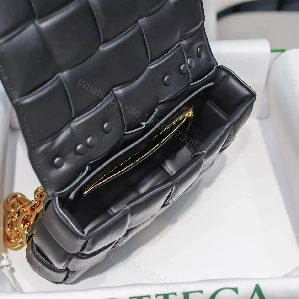 View 6 of Quilted Leather Bag with Gold Chain - Chic, Unisex Style