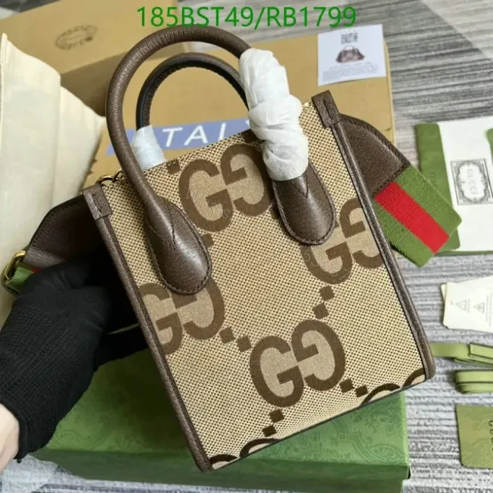 View 2 of Gucci Replica GG Jumbo Mini Leather and Canvas Tote RB1799 Mirror 1:1