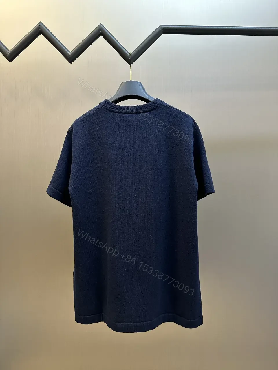 View 2 of Navy Knit Tee Short-Sleeve Rib Crew, Gold LV Logo