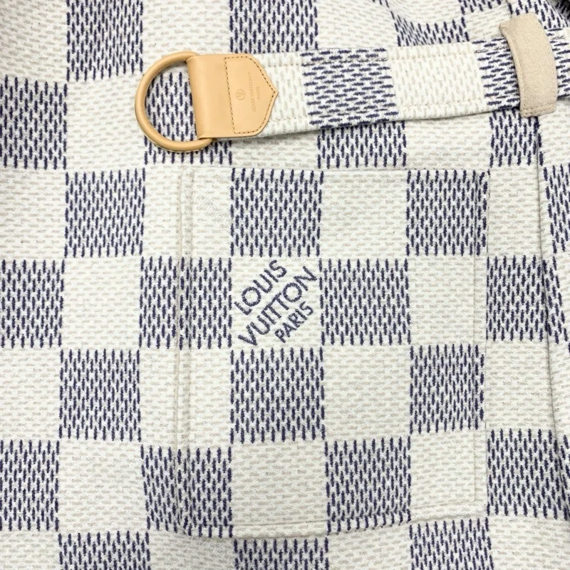 View 5 of Louis Vuitton Reversible Damier Azur Hooded Wrap Coat Beige 1A9L0P