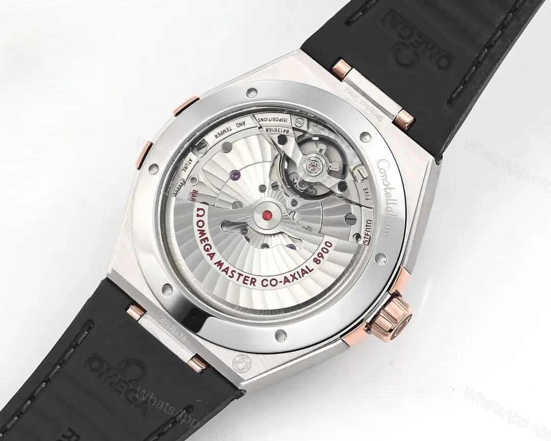 View 8 of Omega Constellation Meteorite Series 5th Generation 41MM Watch Silver Dial Black Ceramic Bezel Rose Gold Accents