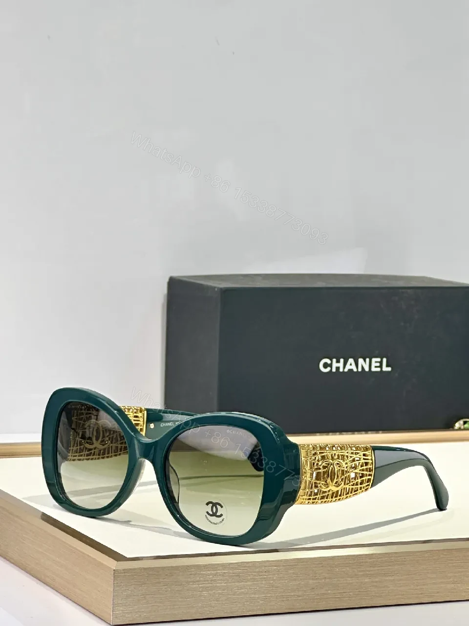View 7 of Gold-Textured Luxury Sunglasses: Oversized Round, UV400, Acetate