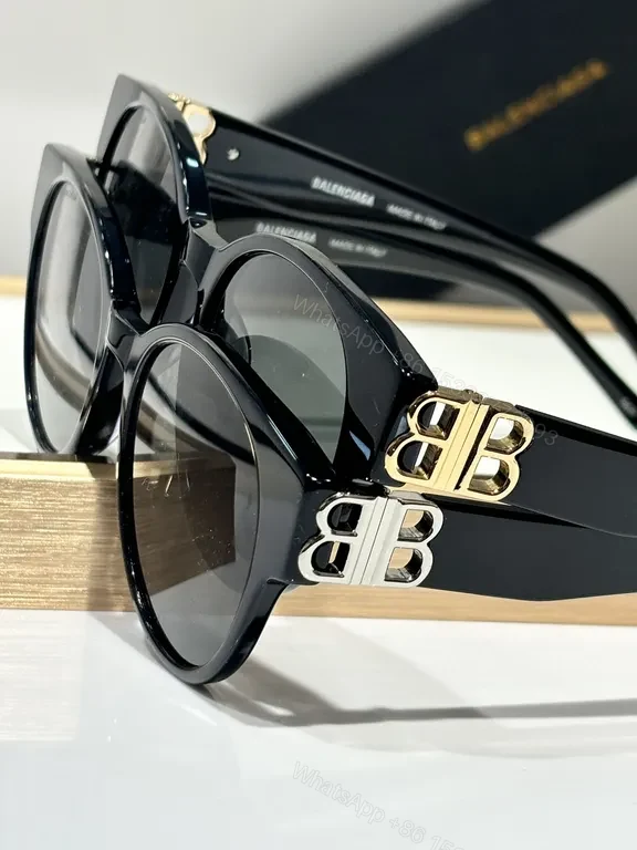 View 7 of Blue Acetate Round Sunglasses with Gold Hardware, Polarized