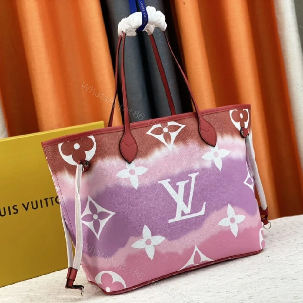 View 4 of Louis Vuitton Neverfull MM Monogram Escale Pink Red Purple 31Cm